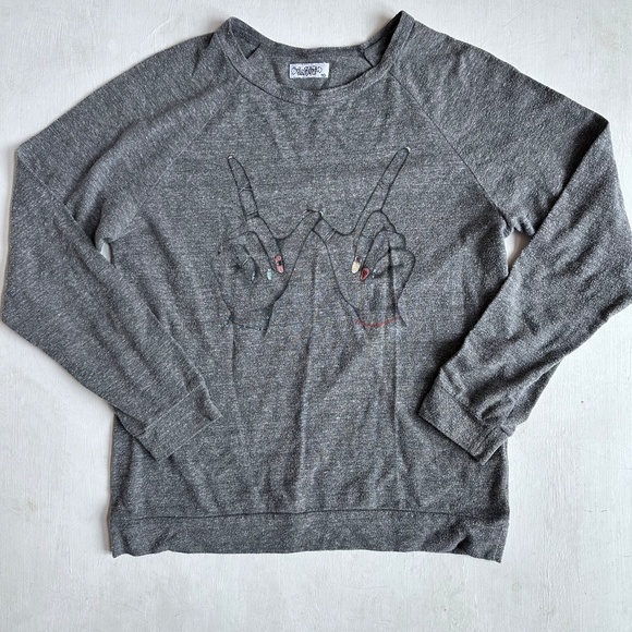 Lauren Moshi Beverly Hills Whatever Hand Graphic Pullover Shirt - Picture 1 of 5